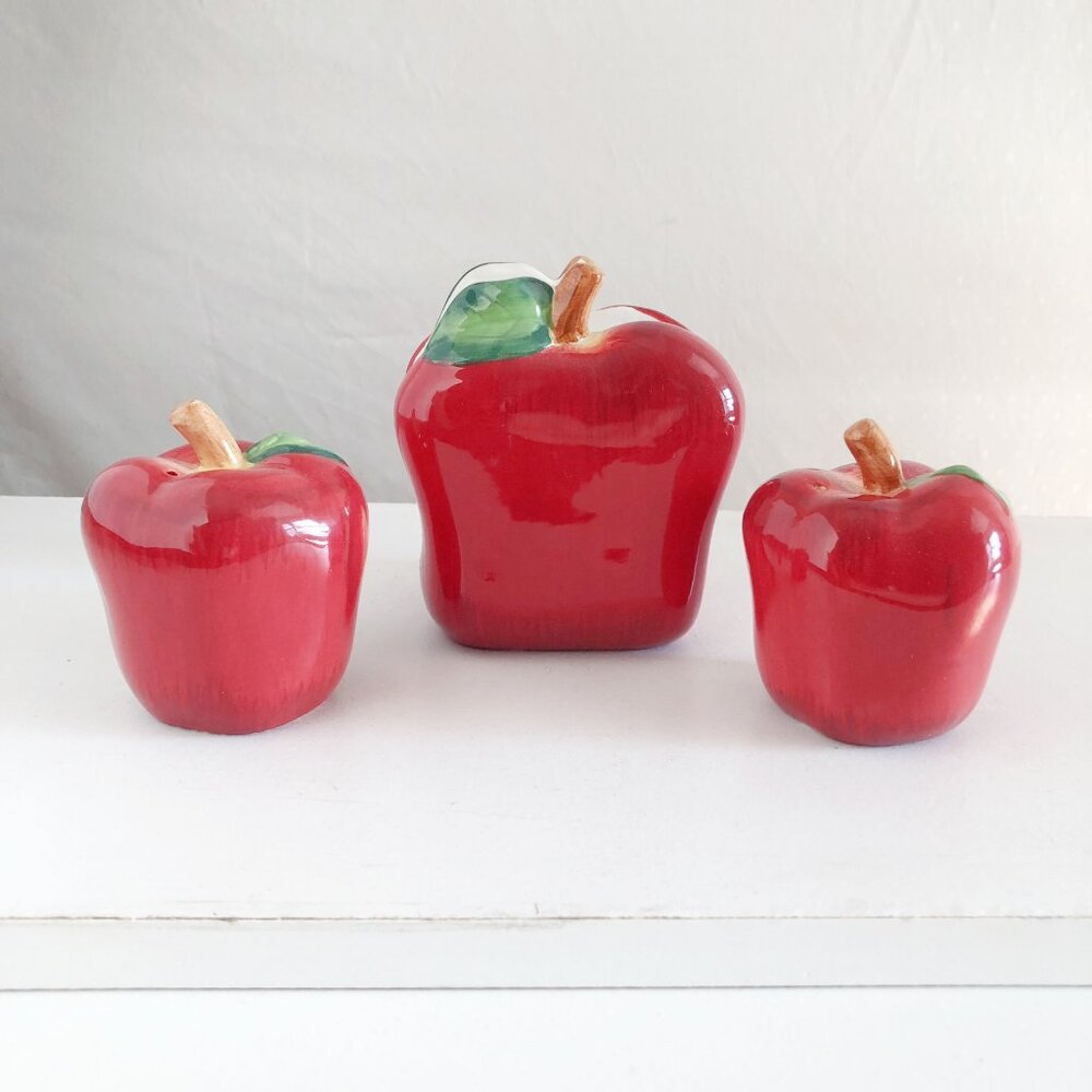 Vintage 90s Apple Shape Salt Pepper Shakers Napkin Holder